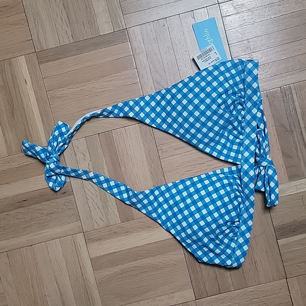 J.Mclaughlin Blue gingham print halter bikini top NWT